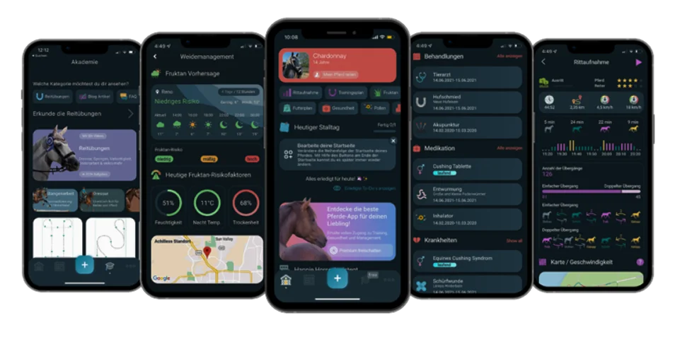 Aperçu des écrans de l'application Happie Horse pour la gestion des chevaux