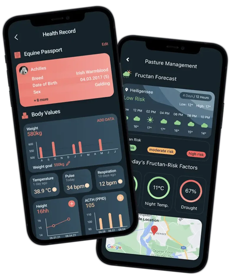 Dossiers médicaux des chevaux et suivi des risques liés aux fructanes dans une application mobile